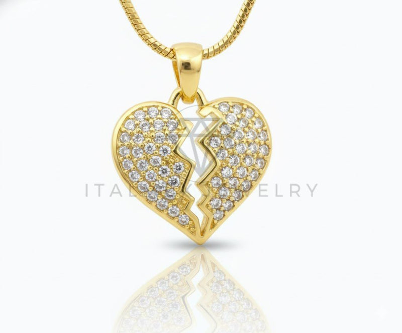 Collar Elegante - 106901 - Collar Corazon Roto CZ Clara - Oro Laminado 18K