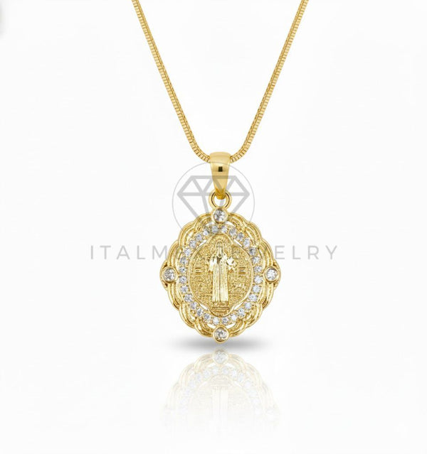 Collar Elegante - 106903 - Collar Santo CZ Clara - Oro Laminado 18K