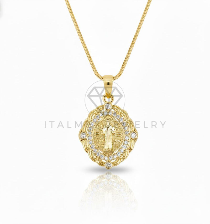 Collar Elegante - 106903 - Collar Santo CZ Clara - Oro Laminado 18K