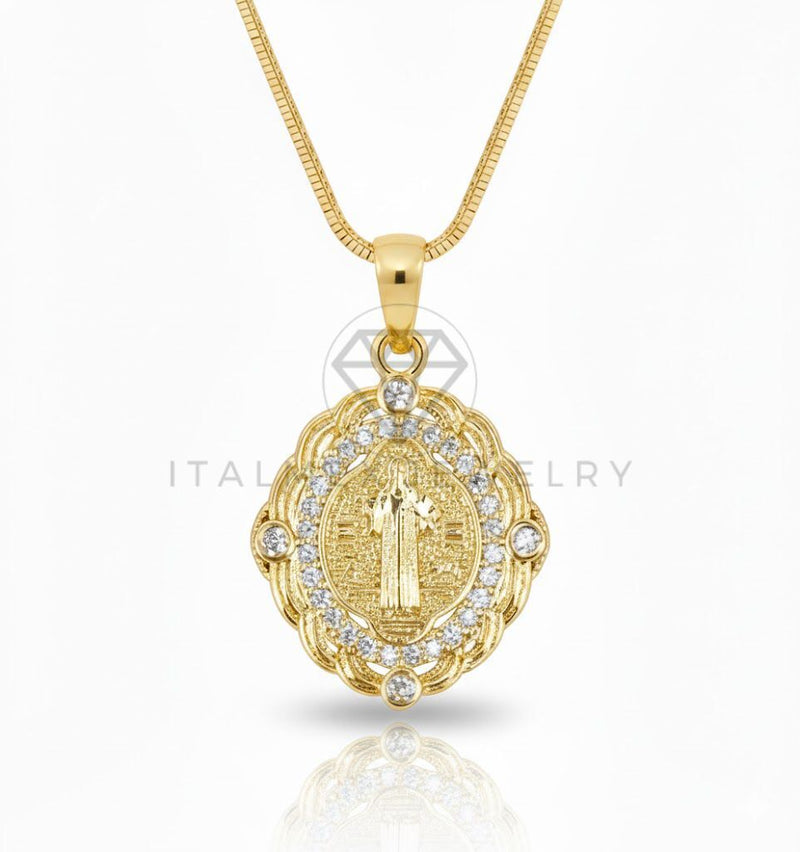 Collar Elegante - 106903 - Collar Santo CZ Clara - Oro Laminado 18K