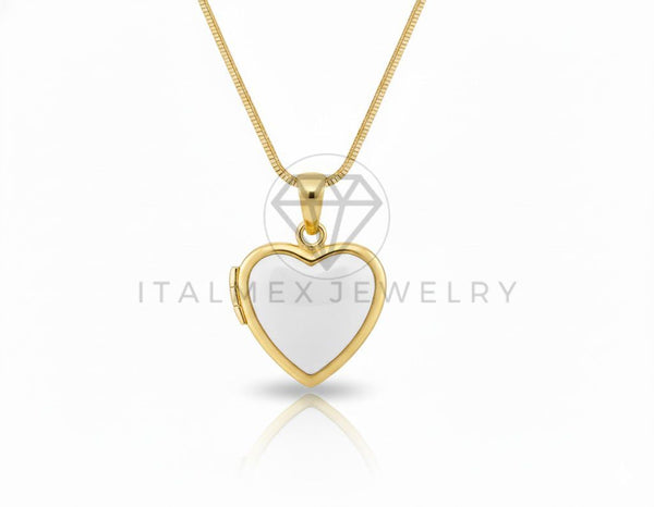 Collar Elegante - 106904 - Collar Corazon Relicario Blanco - Oro Laminado 18K