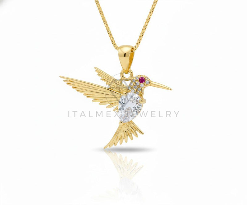Collar Elegante - 106906 - Collar Colibri CZ Clara y Rosa - Oro Laminado 18K