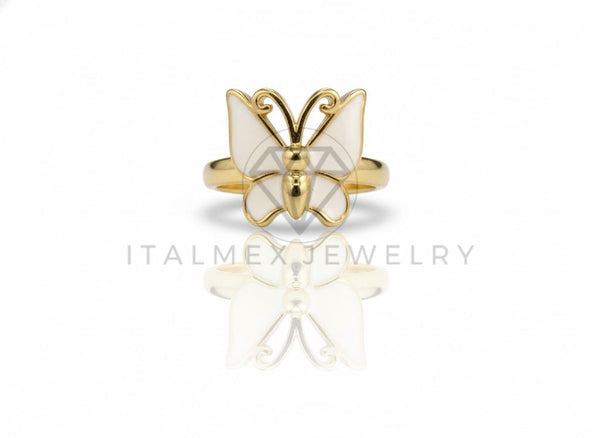 Anillo de Lujo - 106908 - Anillo Ajustable Mariposa Blanca - Oro Laminado 18K