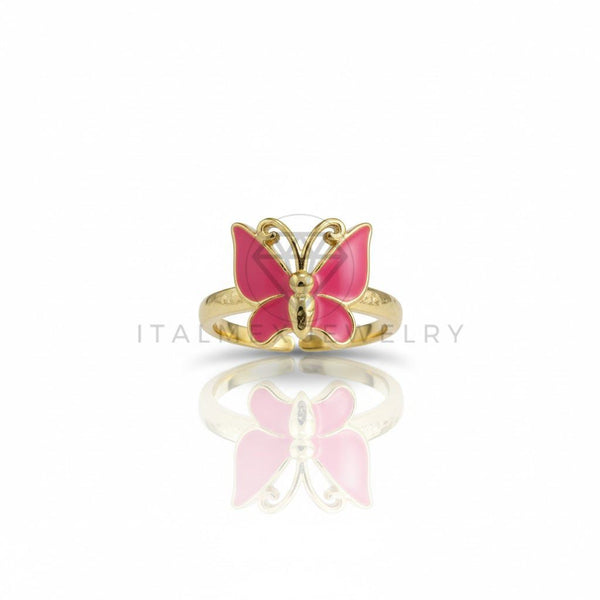 Anillo de Lujo - 106910 - Anillo Ajustable Mariposa Rosa - Oro Laminado 18K