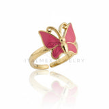 Anillo de Lujo - 106910 - Anillo Ajustable Mariposa Rosa - Oro Laminado 18K