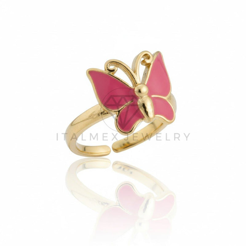 Anillo de Lujo - 106910 - Anillo Ajustable Mariposa Rosa - Oro Laminado 18K