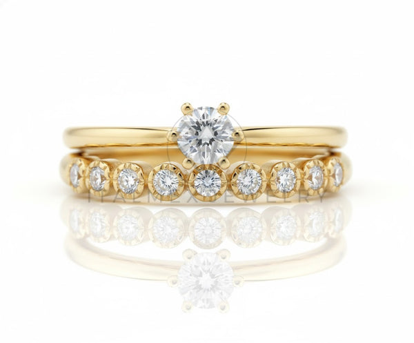 Anillo de Lujo - 106911 - Anillo Ajustable Doble CZ Clara - Oro Laminado 18K