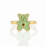 Anillo de Lujo - 106912 - Anillo Ajustable Osito Verde con Corazoncito - Oro Laminado 18K
