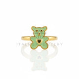 Anillo de Lujo - 106912 - Anillo Ajustable Osito Verde con Corazoncito - Oro Laminado 18K