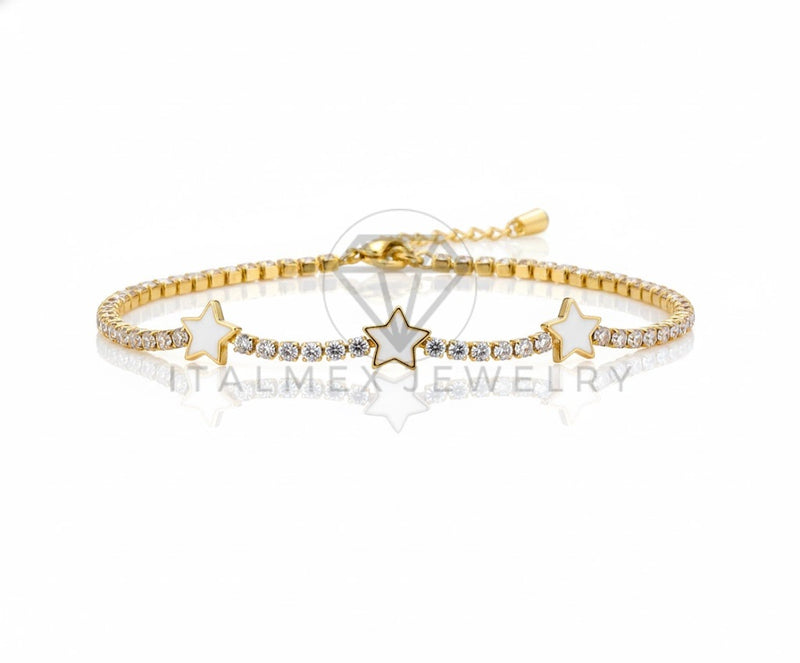Pulsera de Lujo - 106922- Pulsera Estrellitas Blanca CZ Clara - Oro Laminado 18K