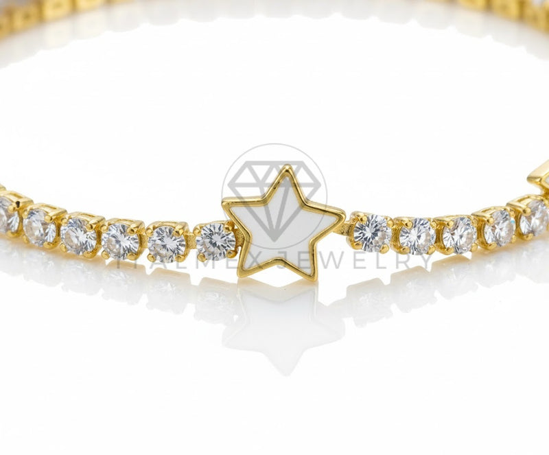 Pulsera de Lujo - 106922- Pulsera Estrellitas Blanca CZ Clara - Oro Laminado 18K