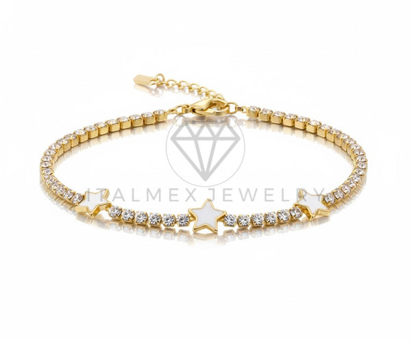 Pulsera de Lujo - 106922- Pulsera Estrellitas Blanca CZ Clara - Oro Laminado 18K
