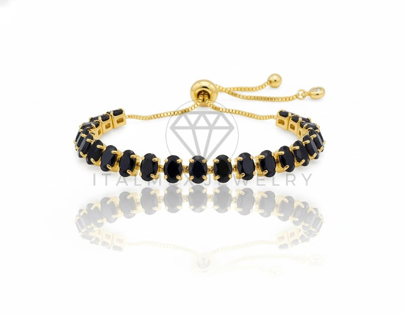 Pulsera de Lujo - 106923 - Pulsera Ajustable CZ Negra - Oro Laminado 18K