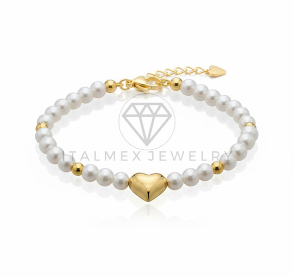 Pulsera de Lujo - 106925 - Pulsera Ajustable Perlitas con Corazon - Oro Laminado 18K