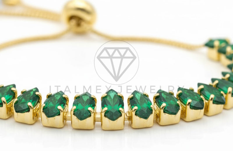 Pulsera de Lujo - 106930 - Pulsera Ajustable CZ Verde - Oro Laminado 18K