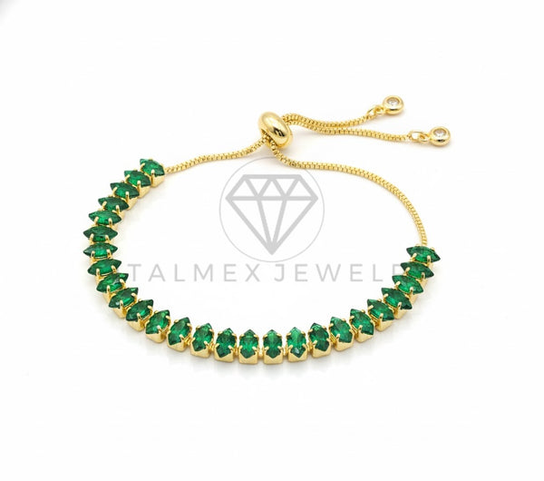 Pulsera de Lujo - 106930 - Pulsera Ajustable CZ Verde - Oro Laminado 18K