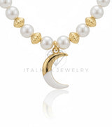 Collar Elegante - 106933 - Collar Lunita con Perlitas - Oro Laminado 18K