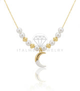 Collar Elegante - 106933 - Collar Lunita con Perlitas - Oro Laminado 18K