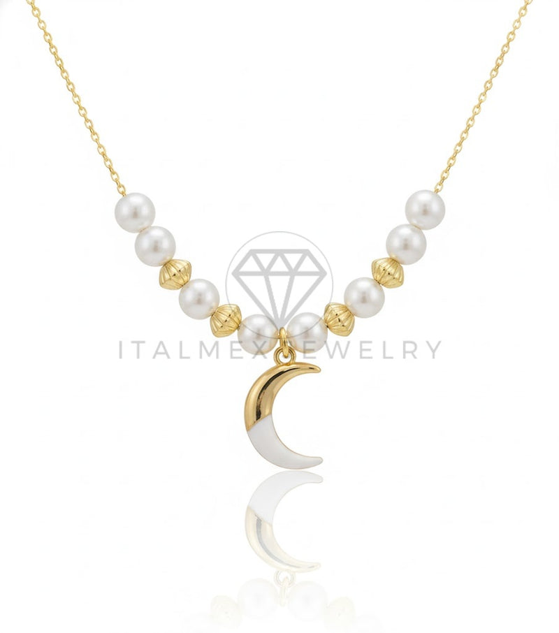 Collar Elegante - 106933 - Collar Lunita con Perlitas - Oro Laminado 18K