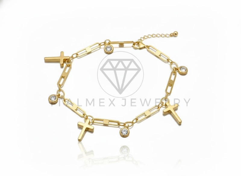 Pulsera de Lujo - 106934 - Pulsera Ajustable Cruz y Cristal - Oro Laminado 18K