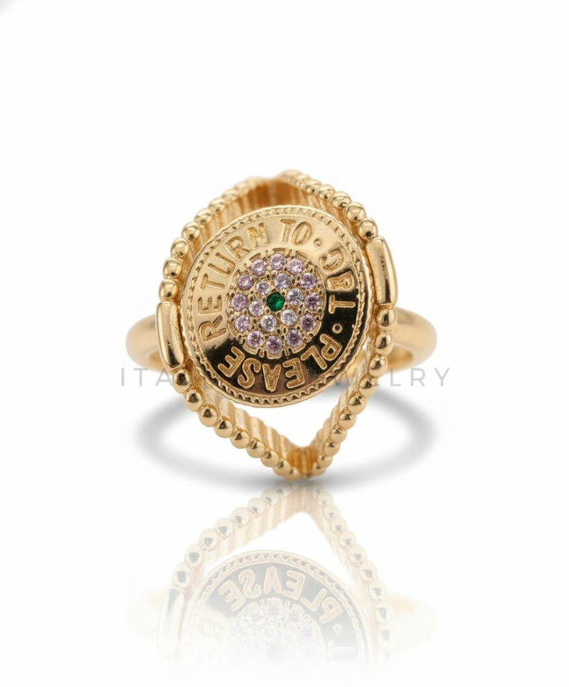 Anillo de Lujo - 106972 - Anillo Ajustable Diseñador CZ Verde y Clara - Oro Laminado 18K