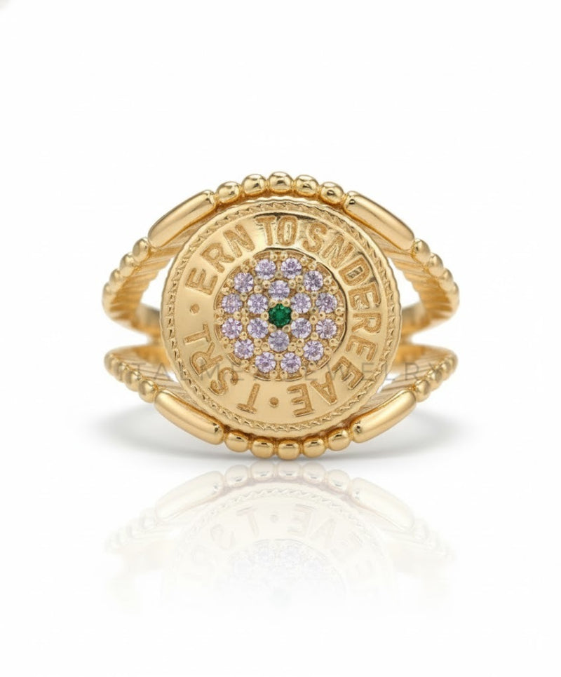 Anillo de Lujo - 106972 - Anillo Ajustable Diseñador CZ Verde y Clara - Oro Laminado 18K