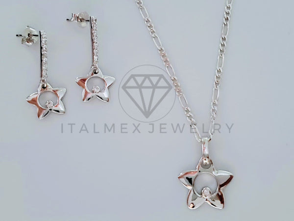 Juego Collar de Lujo - 105083 - Estilo Estrellas Circonia Clara Plata .925
