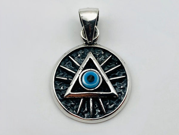 Dije No Religioso - 105510 - Medalla Illuminati Ojo Azul - Plata .925