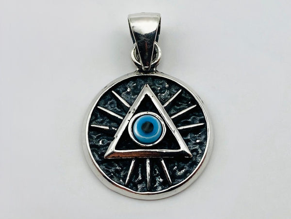 Dije No Religioso - 105510 - Medalla Illuminati Ojo Azul Plata .925