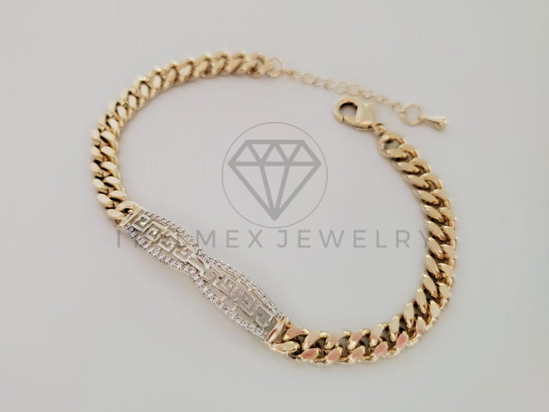 Pulsera de Lujo - 105318 - Esclava Cubana Placa Grecas 4mm - Oro Laminado 18K