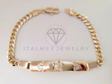 Pulsera de Lujo - 105298 - Esclava Cubana Placa Tortuga y Circonia Clara Oro Laminado 18K