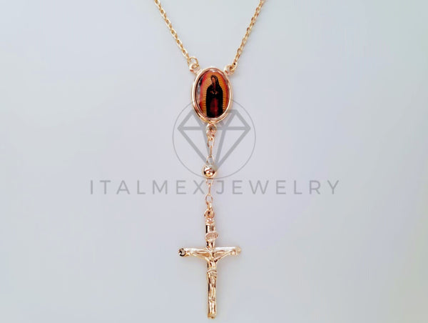 Collar Elegante - 104917 - Collar Rosario Virgen Guadalupe Dorado Oro Laminado 18K