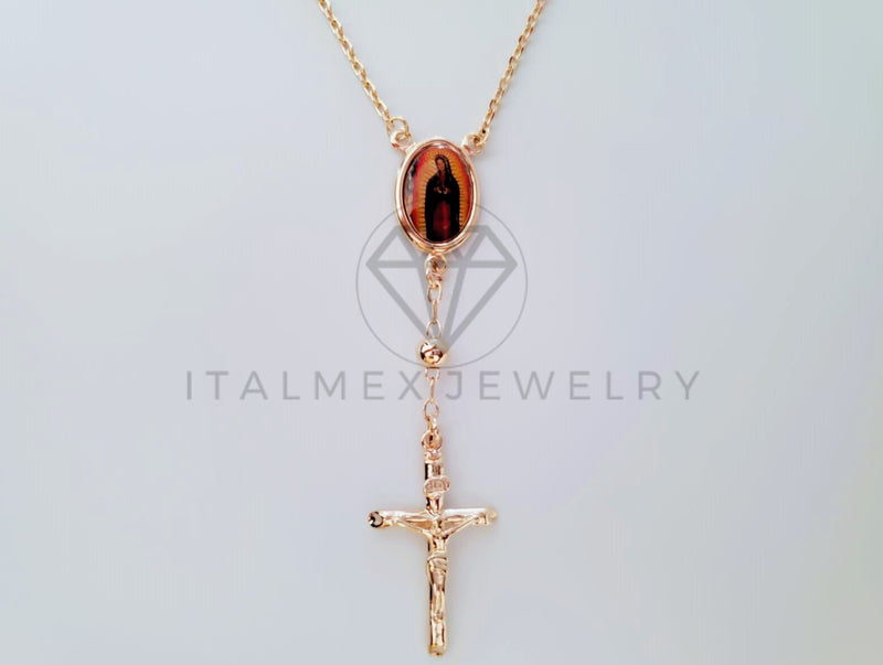 Collar Elegante - 104917 - Collar Rosario Virgen Guadalupe Dorado Oro Laminado 18K