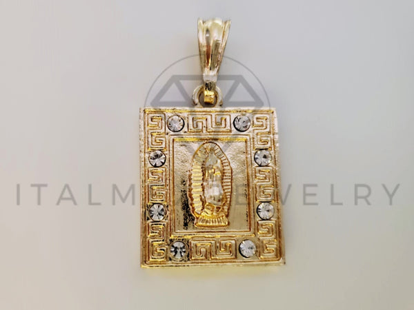 Dije de Lujo - 105121 - Dije Medalla Virgen de Guadalupe con Circonia Clara Oro Laminado 18K