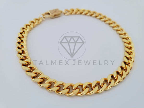 Pulsera de Lujo - 105015 - Diseño de Cadena Cubana Circonia Clara Oro Laminado 18K