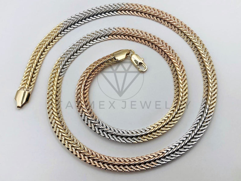 Cadena Clasica - 106177 - Estilo Tejido Italiano 7mm x 24 Pulgadas 3 Oros - Oro Laminado 18K
