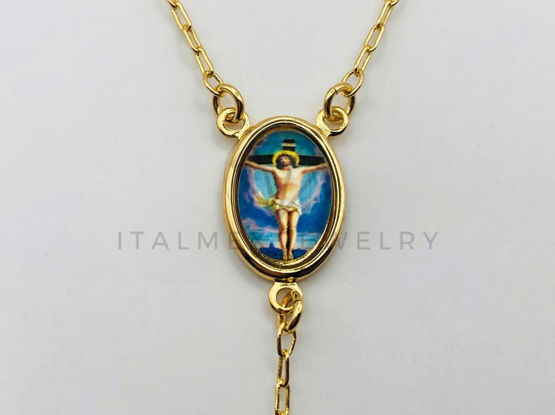 Rosario de Lujo - 105906 - Rosario Clásico Bola Lisa con Medalla de Cristo Oro Laminado 18K