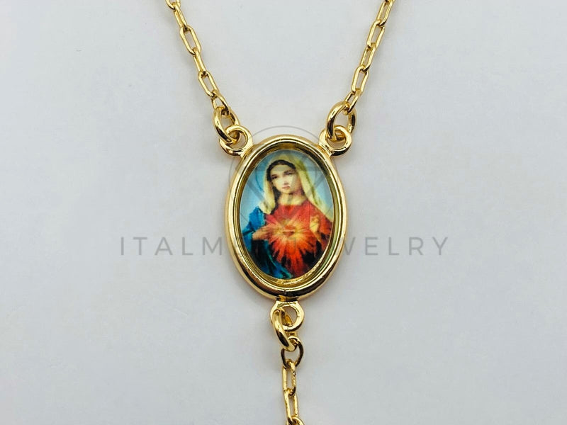 Rosario de Lujo - 105910 - Rosario Clásico Bola Lisa con Medalla de Nuestra Señora Oro Laminado 18K