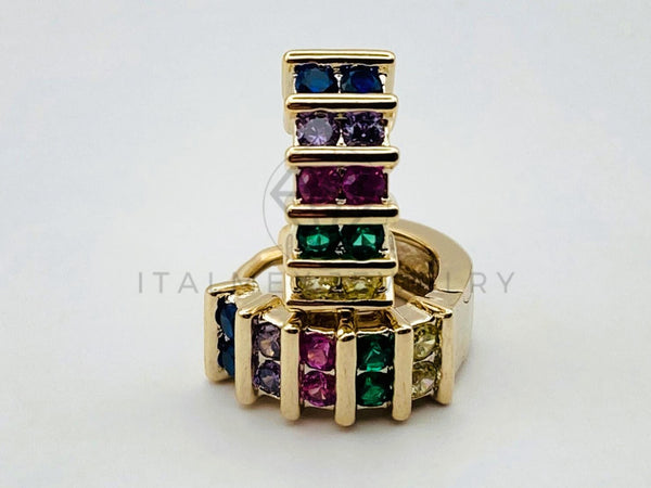 Arete de Lujo - 106139 - Huggie Baguette Circonia Color - Oro Laminado 18K