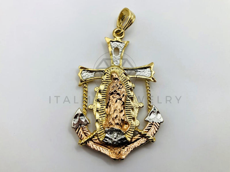 Dije de Lujo - 100465- Ancla con Virgen de Guadalupe 3 Oros - Oro Laminado 18K