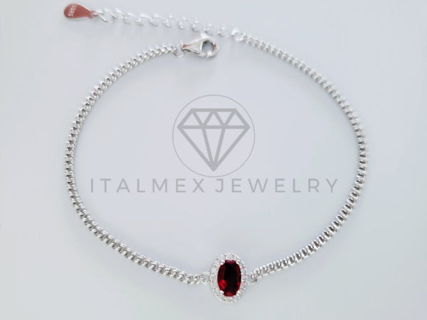 Pulsera de Lujo - 104772 - Diseño Biselado Circonia Roja Plata Fina .925