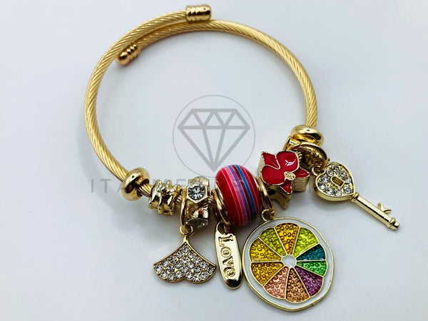 Pulsera de Lujo - 105841 - Pulsera PDR Naranja de Colores y Llave Oro Laminado 18K