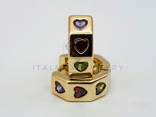 Arete de Lujo - 106155 - Huggie Corazon Circonia Color - Oro Laminado 18K