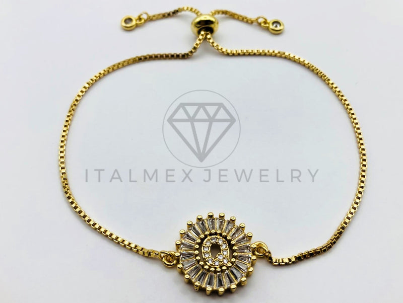 Pulsera Ajustable - 102554 - Diseño de Inicial "Q" CZ Clara - Oro Laminado 18K