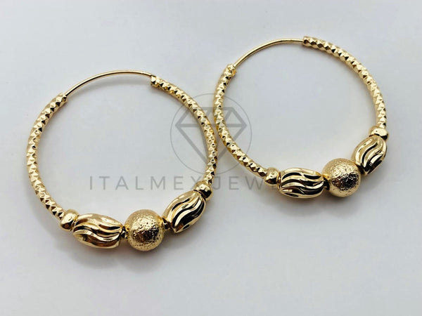 Arete de Lujo - 106006 -Arracada Bola Arenada y Oval 3cm - Oro Laminado 18K