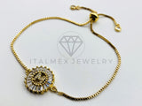 Pulsera Ajustable - 102638 - Diseño de Inicial "M" Circonia Clara - Oro Laminado 18K