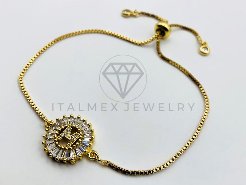 Pulsera Ajustable - 102638 - Diseño de Inicial "M" Circonia Clara - Oro Laminado 18K
