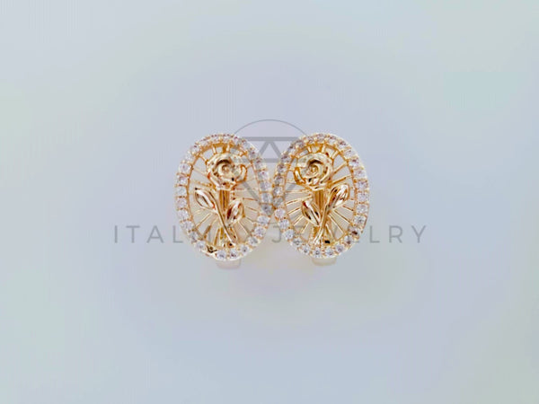 Arete de Lujo - 104896 - Arete Rosa con Circonia Clara Oro Laminado 18K