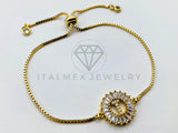 Pulsera Ajustable - 102556 - Diseño de Inicial "T" CZ Clara - Oro Laminado 18K