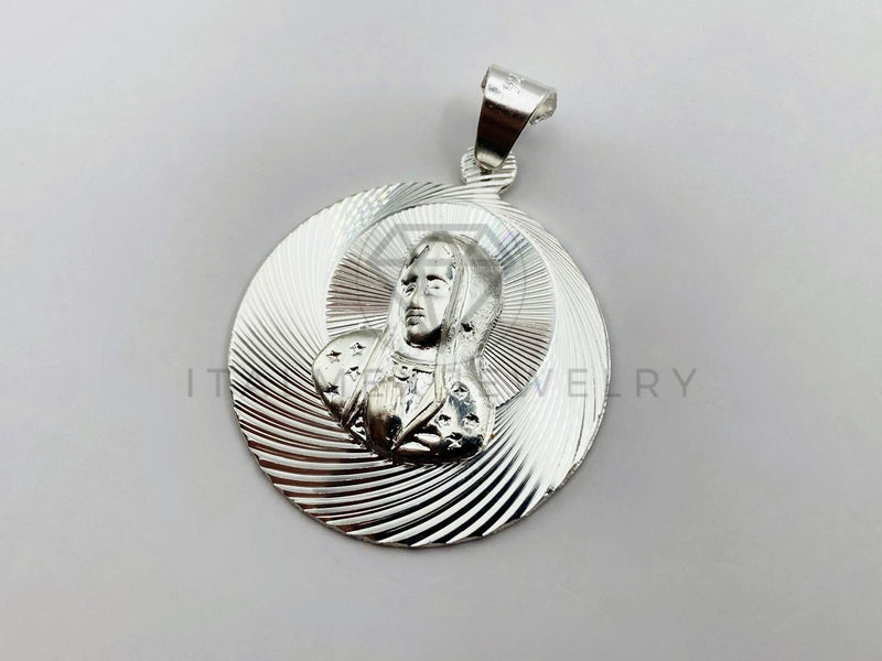 Dije Religioso - 102970 - Medalla Diamantada Virgen Maria Plata .925